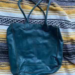 Blue leather tote bag